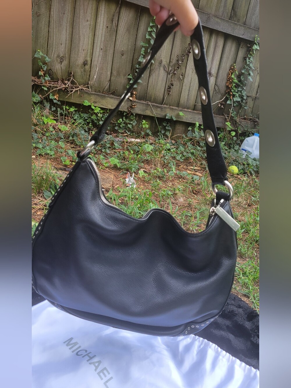 Michael Kors Black Pebbled Leather Hobo with Eyelet Trim